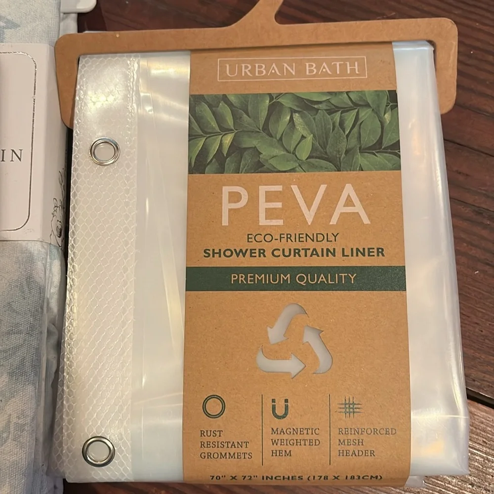 Light Blue Floral Shower Curtain by Le Printemps & Peva Clear liner